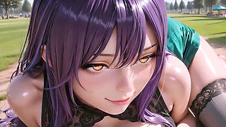 This Stunning Purple Hair Beauty Teases Then Rides Him Under the Trees