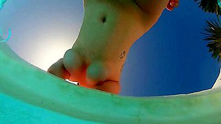 Young Busty Ginger Redhead MILF Swimming Naked &amp; Fucked in Pool to Creampie