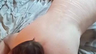 I take this submissive to the strap-on dildo
