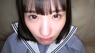 Japanese schoolgirl gives a pov blowjob