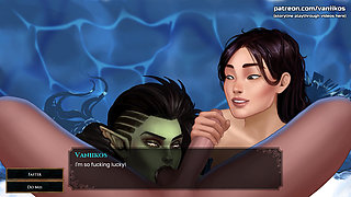 Hot Threesome Sex with a Muscular Big Boobs Orc Woman and a Hot Asian MILF - Cartoon Animated Porn Game - What a Legend!