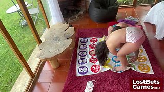 Teen Brunette Loses Strip Twister Game - POV Blowjob on Small Cock