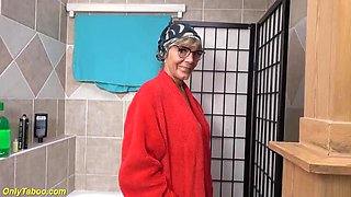 67 Year Old Granny With Massive Natural Tits Gets Rough Soapy Shower Fuck