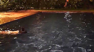 Hot Wife Risking Fucking in Public Pool at Night