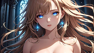 Soft Starlight a Beautiful Young Woman with Glowing Eyes in Animated Style