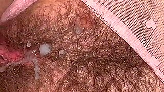 Stepbrother Really Like to Cover My Hairy Pussy with Huge Load of Cum