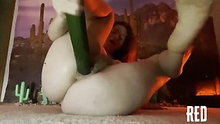 Redhead Amateur Rides Long Cucumber in Solo Scene