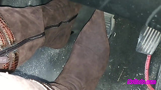 Nyllady Driving Her Red Punto in High-heeled Boots