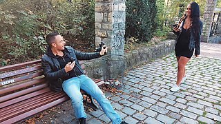 Busty raven hooks up in the park with a guy she met on Tinder