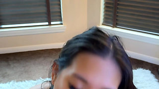 asian babe giving gym buddy sloppy blowjob and doggystyle CUMSHOT IN MOUTH
