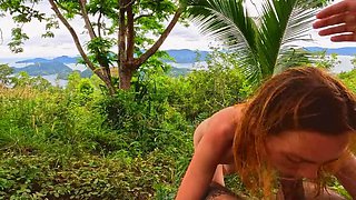 Passionate Outdoor Sex with Redhead on Tropical Island - POV Blowjob & Pussy Licking