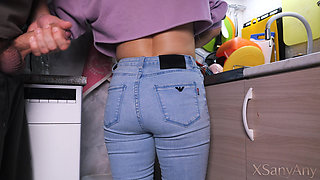 Cumming in my Maid's SEXY Ass with Jeans while she was Washing Dishes in the Kitchen (FREE USE)