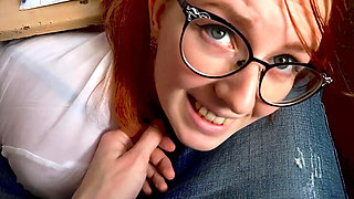 Russian college student sucks classmate's cock under desk during lesson