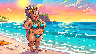 Busty Granny Huge Boobs Beach Tease - New Ai Style