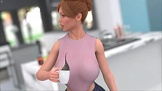 Stepmom Accidentaly Drops Coffee On Her Big Boobs In Kitchen Infront Her Stepson