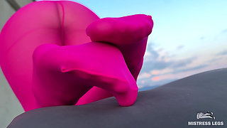 Pink Nylon Tease on the Rooftop at Sunset - Feet and Big Ass