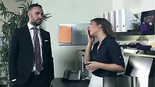 Office gf spanked by boss before watching sex and rubbing her