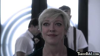 Busty blonde MILF pussysmashed in 3way