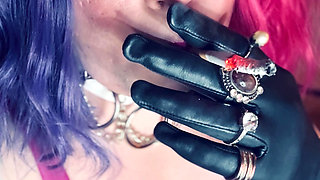 Your Sweetheart Tina Snua Smoking A Cork 100 Cigarette Wearing A Leather Dress & Gloves With Rings - Smoke