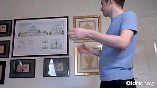 OldNanny - Busty Mature Nanny In Lingerie Seduces And Fucks Horny Man On Couch