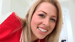 blonde teen babe throats big cock