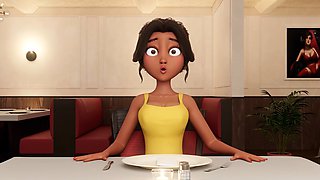 Personal Service ● Restaurant Bliss: Busty Waitress Sucks Shemale Cock Under Table