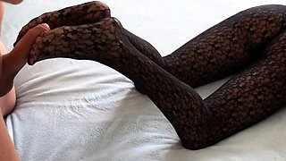 MILF in Pantyhose Gives POV Footjob and Handjob