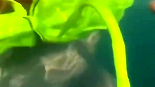 Artemisia Love Flashing Her Perfect Big Tits Underwater and Smoking a Cigarette