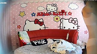 Amateur teen in colorful panties get dildoed and fucked hard