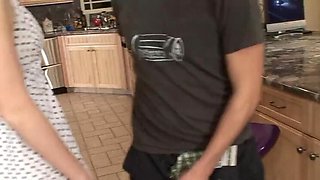 Hot 19-year-old redhead takes a huge cum load all over her pretty face
