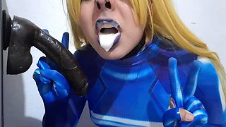 Fermerinos Cute Samus Femboy in BDSM Nosehook, Sloppy Deepthroat Blowjob on