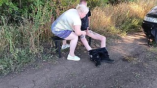 Neighbor MILF sucks my dick deep in park until I cum in her mouth