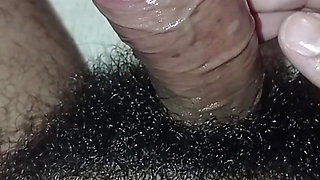 Greasing my hairy cock, I end up shooting a load of hot cum