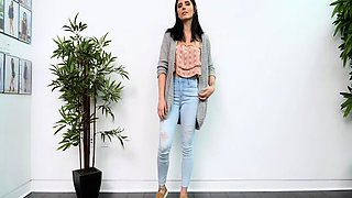 Amateur busty brunette masturbates and does hand job