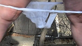 Pissing White Knickers Outside in Bondage