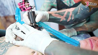 Big Dicks with Couple Inked Foursome Merry Gets Tatted