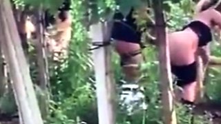 Spying blonde hooker fucking in the woods