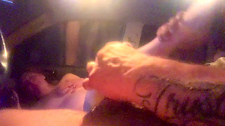 Sexy redhead Liz Lane gives Chester Van Name another amazing Deep throat blowjob and then we switch it up to some foot job  cum