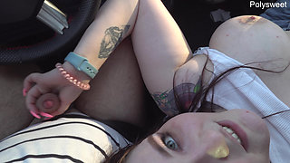 Messing with Dick in the Car - Tits, Legs