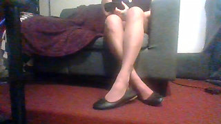 Suntan Pantyhose Sexy Legs Shoeplaying Ballet Flats