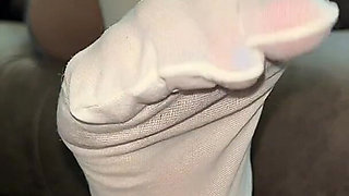 White Nylon Sock Tease in Your Face POV