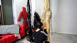 Femdom fetish mistresses fuck bdsm loser with strapon