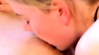 Blond and brunette lesbians licking pussy