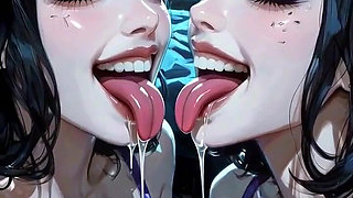 Lesbians Tongue and Kiss Fetish, Ai Animation
