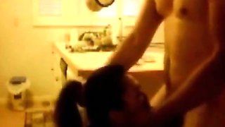 Indonesian Maid Blowjob in the Kitchen