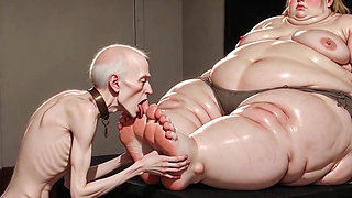 Thin Slave Boy Licking Huge SSBBW Mistress Soft Feet