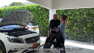 Horny Colombian Sucks the Mechanic's Cock and Fucks Him