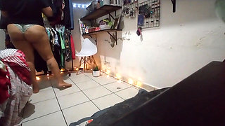 Big Ass Brunette Mexican Folding Clothes in Thong