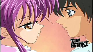 Purple haired super bosomy animated nympho gives a terrific blowjob