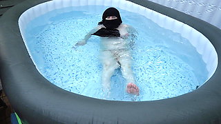 Naked in Niqab Getting wet in the Hot Tub showing off pussy, Bum and breasts